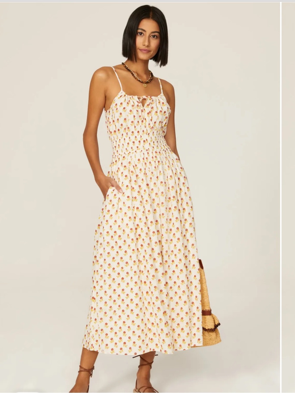 Madewell Sophia Cami Midi Dress in Wild Calendula Block-Print